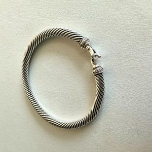 David Yurman classic buckle cable bangle, Sterling Silver with diamonds